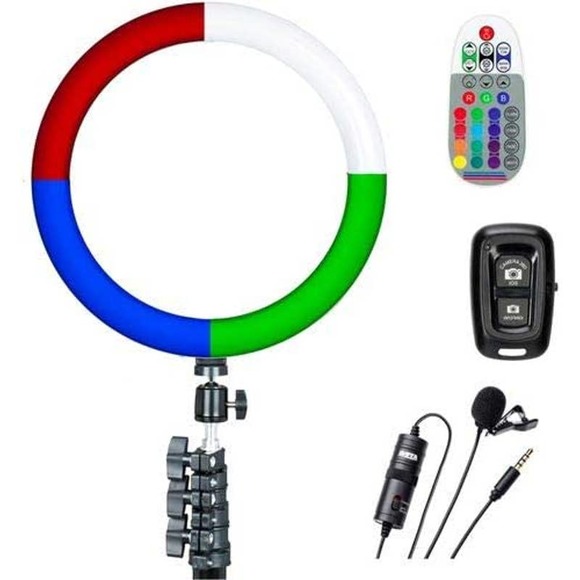 Sunpak - 12" Rainbow Ring Light Vlogging Kit w/BOYA Lavalier Microphone - Picture 1 of 4